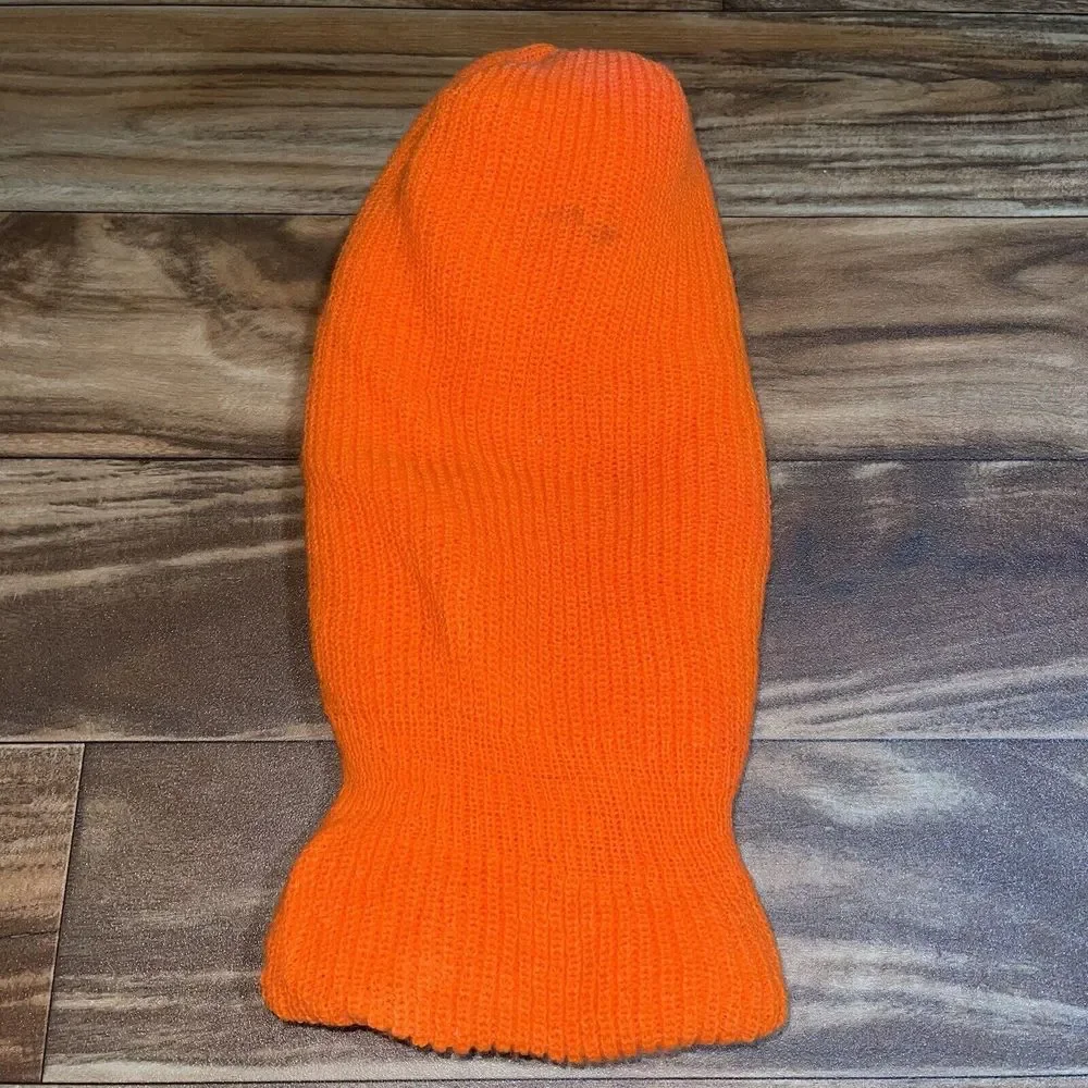 Vtg Fleece Face Mask Blaze Orange Knit Winter Balaclava Winter Hunting Ski Mask